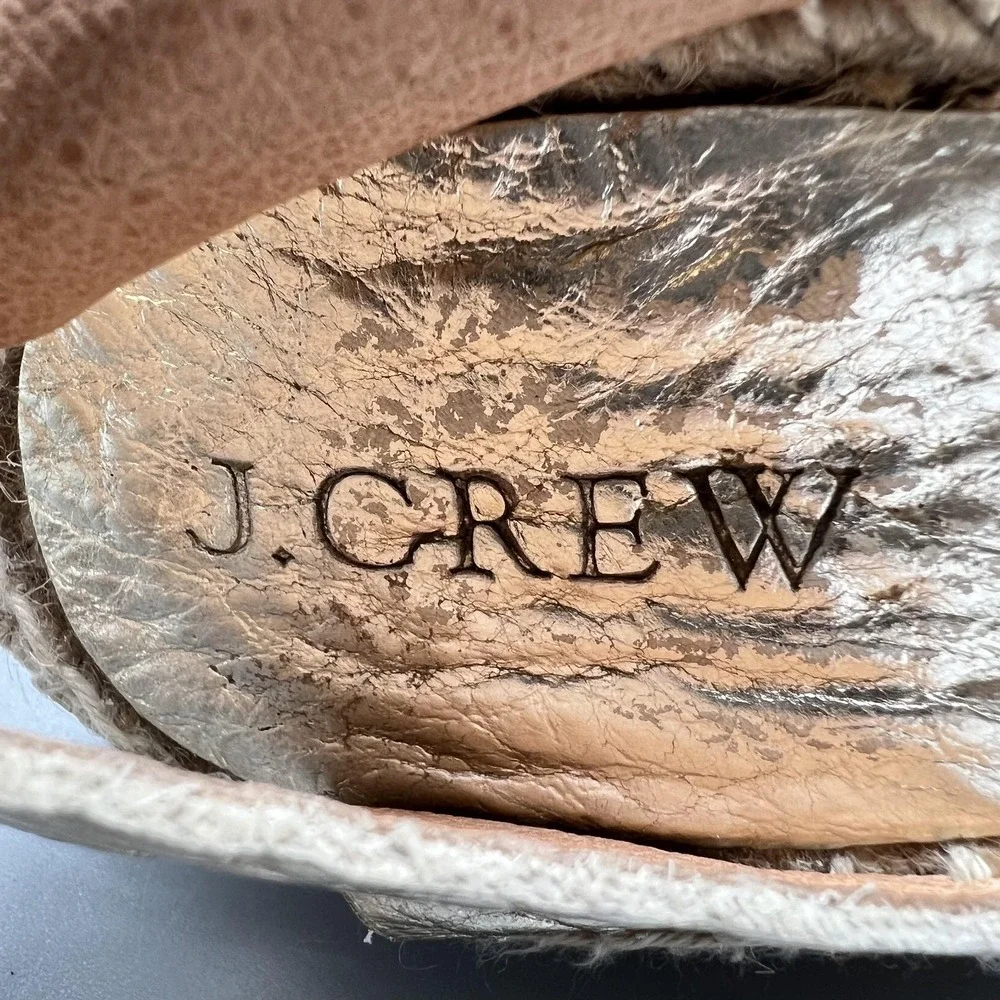 J Crew Sandals Womens 7 Gold Leather Espadrille Ankle Strap High Wedge Shoes